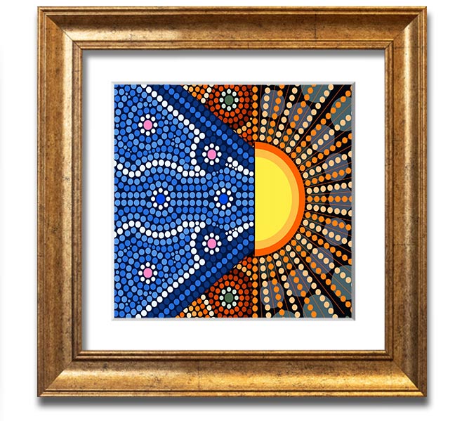 Aboriginal Pattern 9 Square Framed Print showcasing intricate designs in a stylish frame.